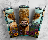 Stained glass highland cow 20 oz tumbler