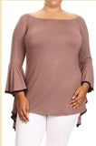Tan bell sleeve ruffle shirt
